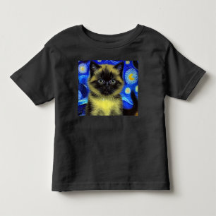 Camiseta Infantil Van Gogh Starry Night Siamese Cat