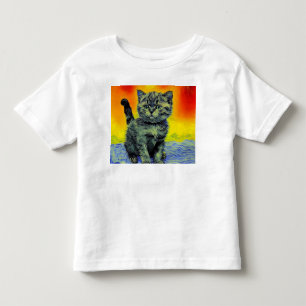 Camiseta Infantil Van Gogh Style Cat Sunset Beach