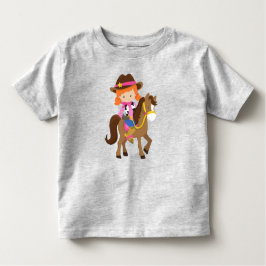 Camiseta Infantil Vaqueira, Xerife, Cavalo, Faroeste, Cabelo Laranja