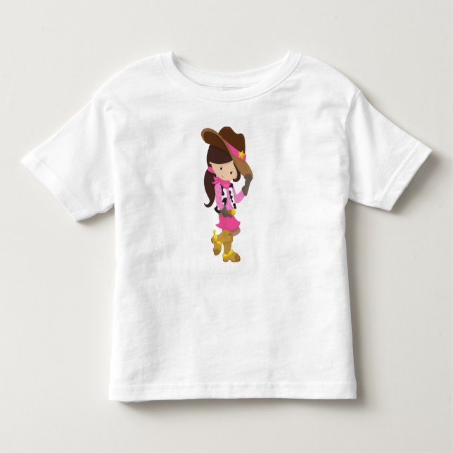 Camiseta Infantil Vaqueira, Xerife, Faroeste, País, Cabelo Castanho (Frente)