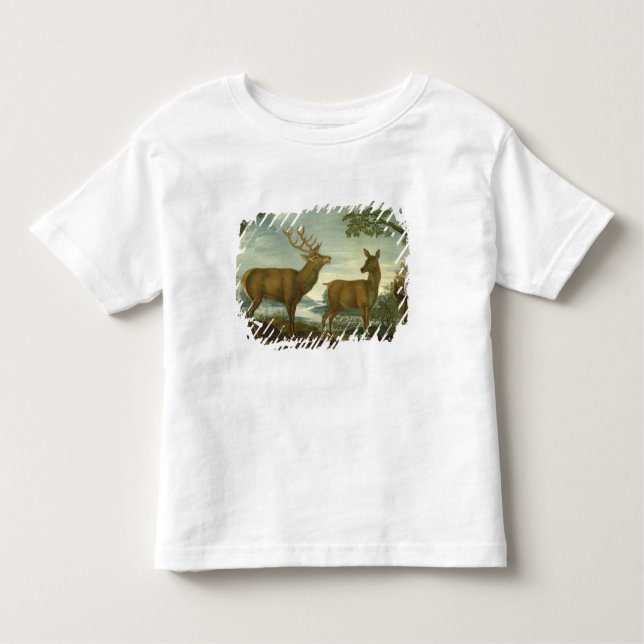 Camiseta Infantil Veado e traseiro em uma paisagem arborizada (Frente)
