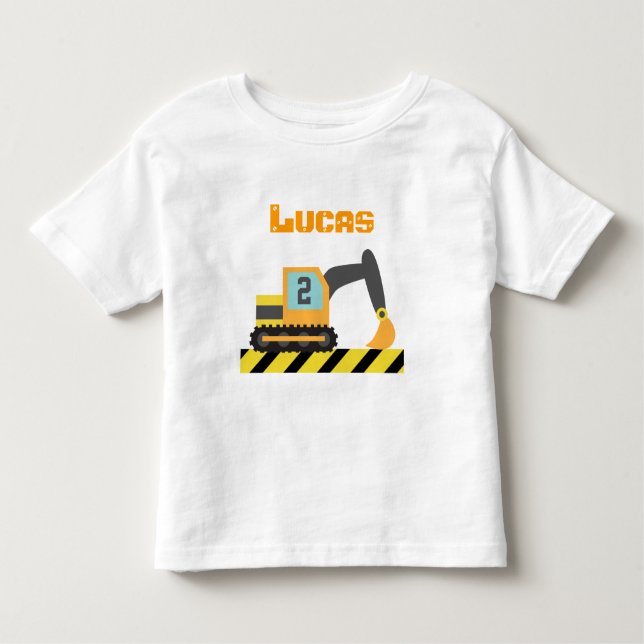 Camiseta Infantil Veículo de Construção de Escavador Laranja com 2 a (Frente)