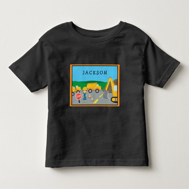 Camiseta Infantil Veículo De Construção De Menino Cute Monograma (Frente)