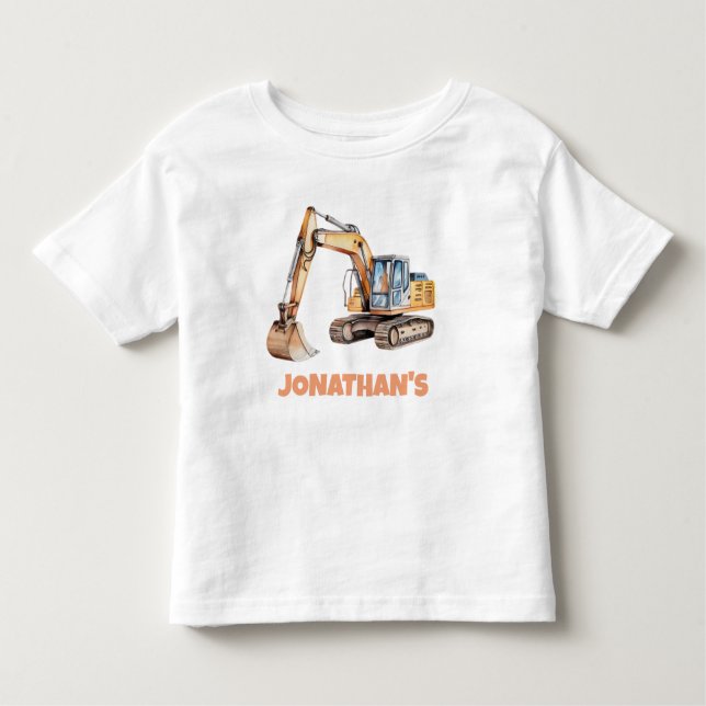 Camiseta Infantil Veículo de Construção Escavadeira com Nome Persona (Frente)