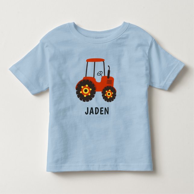 Camiseta Infantil Veículo de Fazenda Personalizado de Trator Vermelh (Frente)
