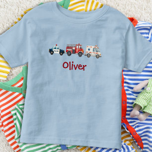 Camiseta Infantil Veículos de Emergência Meninos Watercolor Fofo