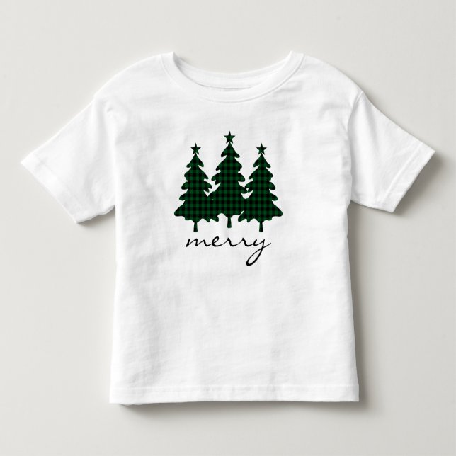 Camiseta Infantil Verde Búfalo Check Árvores de Pinheiro (Frente)