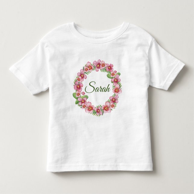 Camiseta Infantil Vermelhidão Floral rosa e verde personalizada (Frente)