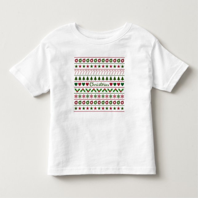 Camiseta Infantil Vermelho branco do verde do teste padrão dos (Frente)