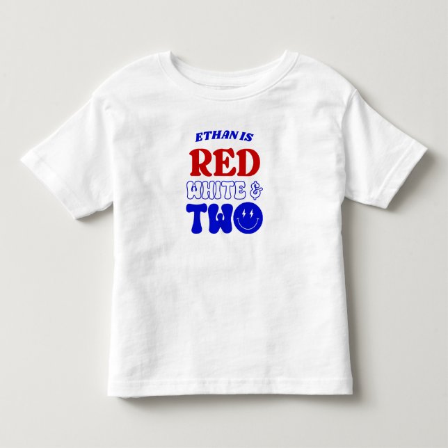 Camiseta Infantil Vermelho Branco & Dois Festa de Aniversário de 2º  (Frente)
