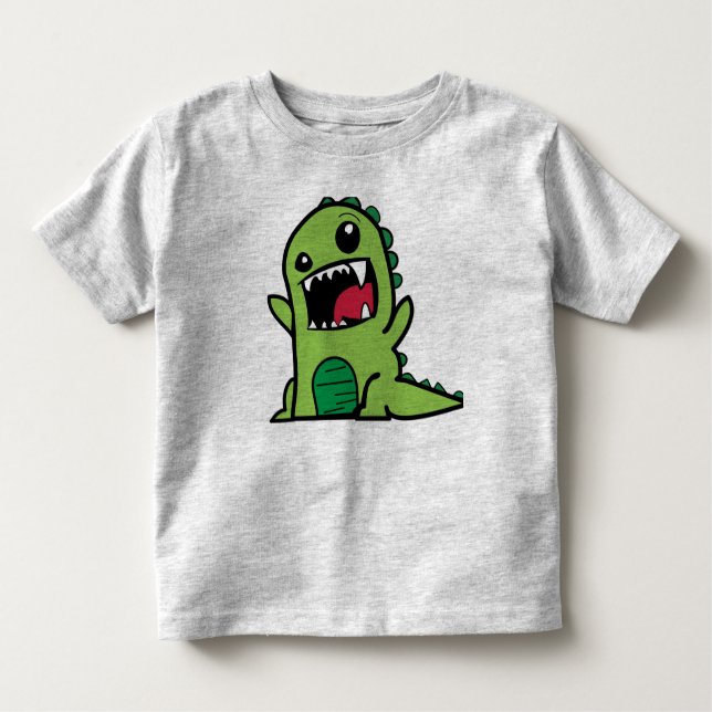 Camiseta Infantil Vestido de criança do Dinossauro Verde (Frente)