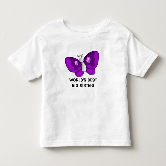 Camiseta Infantil Vestido de Criança Irmã Mais Velha Borboleta Roxa (Frente)