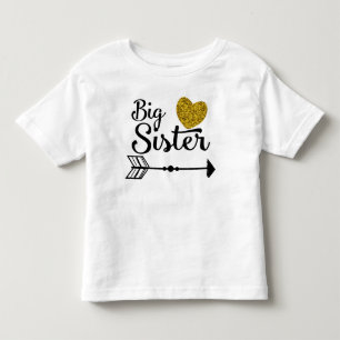 Camiseta Infantil Vestido Dourado da seta do coração da irmã mais