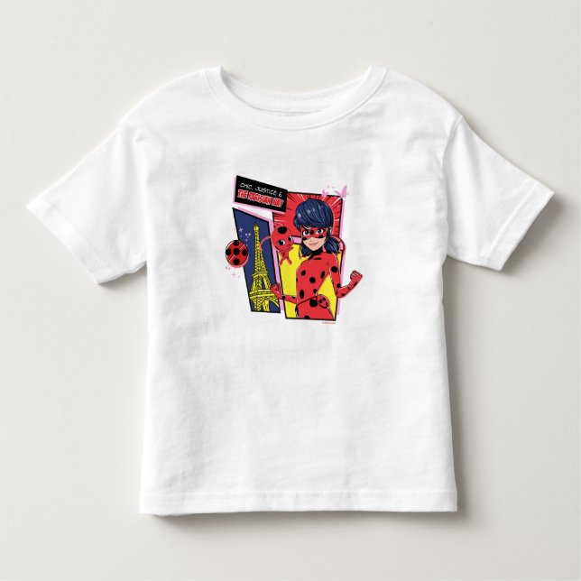 Camiseta Infantil Via Parisiense de Ladybug em Quadrinhos Miraculoso (Frente)