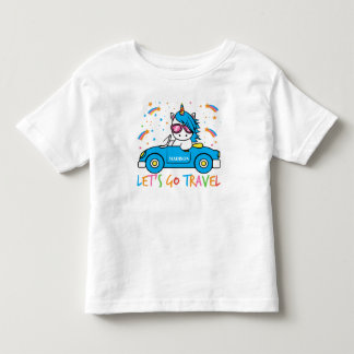 Camiseta Infantil Viagem de Unicórnio Azul para Garotas Personalizad