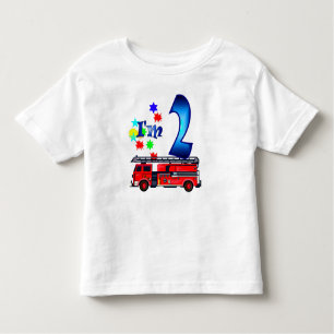Camiseta Infantil Viatura de incêndio do segundo aniversário do