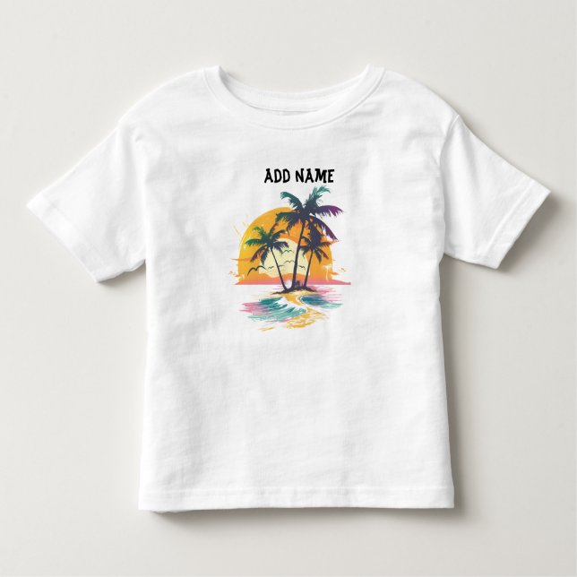 Camiseta Infantil Víblias Tropicais Sunset - Palm Trees & Beach Desi (Frente)