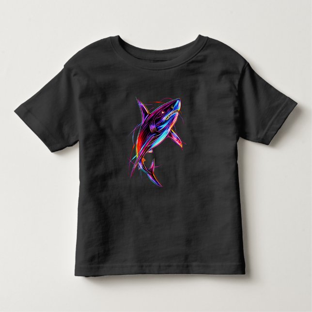 Camiseta Infantil Vibrant Neon Shark Modern Digital Ocean (Frente)