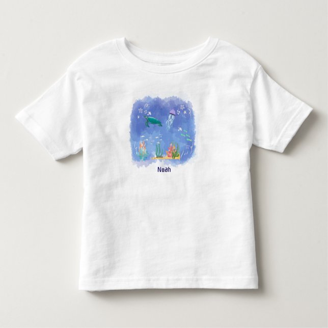 Camiseta Infantil Vida do Mar de Cores Aquáticas Personalizada (Frente)