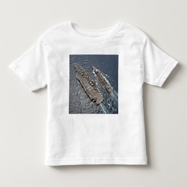 Camiseta Infantil Vista aérea da transportadora aérea USS Ronald Rea (Frente)