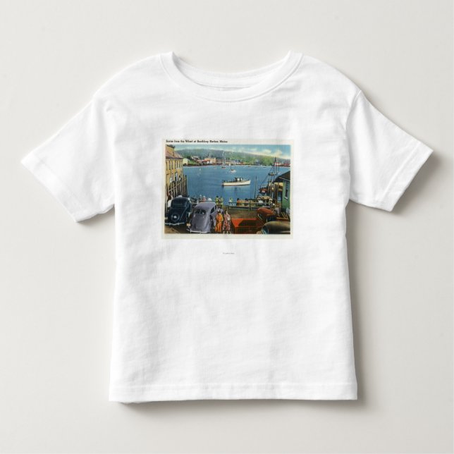 Camiseta Infantil Vista cénico do cais, dos barcos e dos carros (Frente)