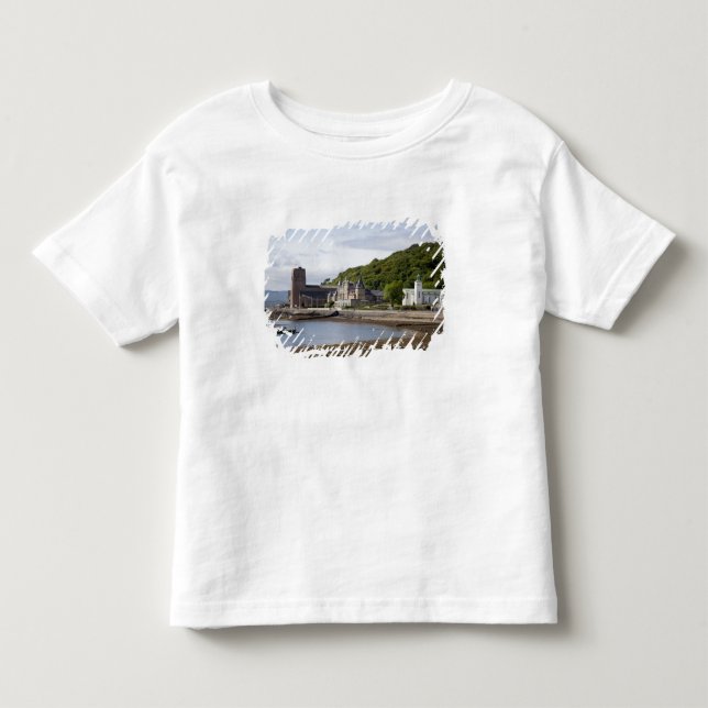 Camiseta Infantil Vista costeira com edifícios históricos, Oban, (Frente)