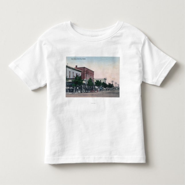 Camiseta Infantil Vista da cidade principal de StreetScott, KS (Frente)