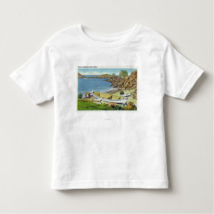 Camiseta Infantil Vista da ilha de Monhegan, cena da praia