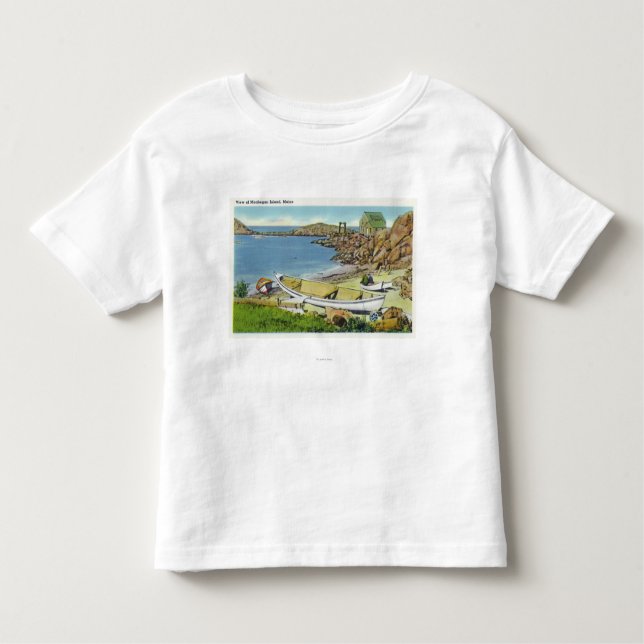 Camiseta Infantil Vista da ilha de Monhegan, cena da praia (Frente)