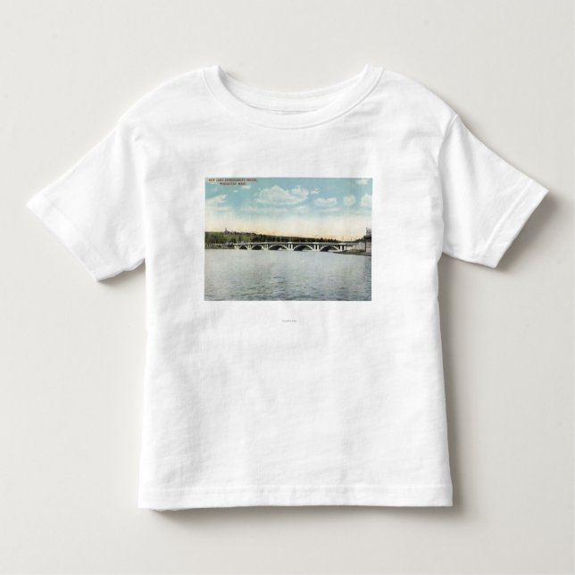 Camiseta Infantil Vista da ponte nova de Quinsigamond do lago (Frente)