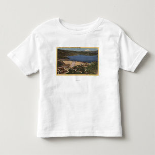 Camiseta Infantil Vista da represa, do lago, & do Mt. Shasta na