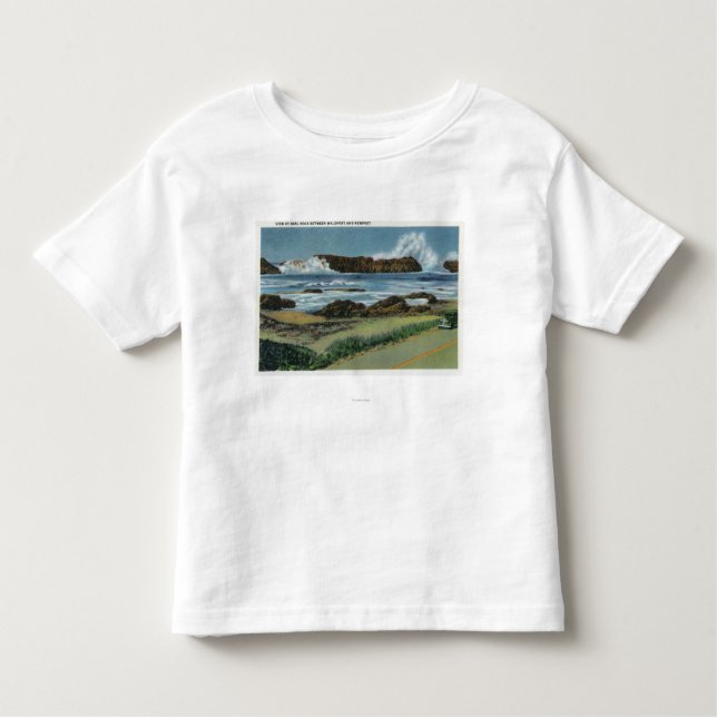 Camiseta Infantil Vista da rocha Waldport no meio do selo e (Frente)