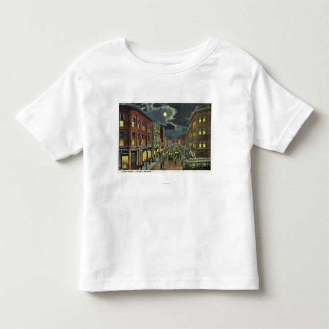 Camiseta Infantil Vista da rua de Lisboa na noite (Frente)