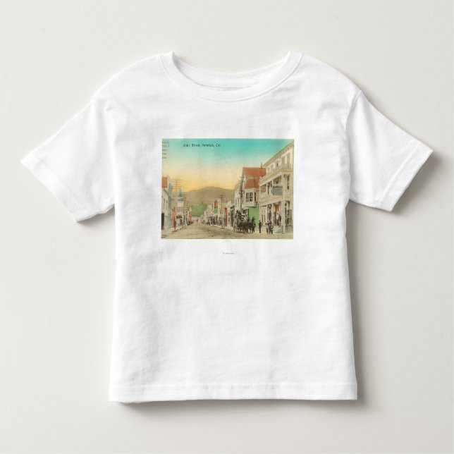 Camiseta Infantil Vista da rua principal, carruagem do cavalo (Frente)