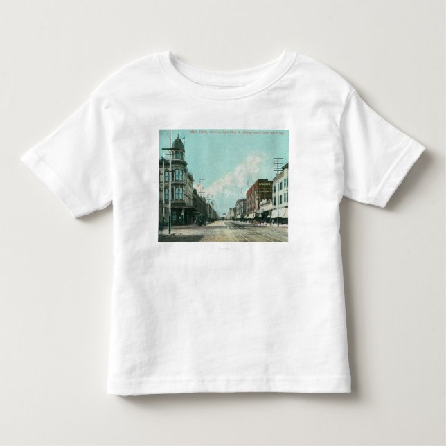 Camiseta Infantil Vista da torre elétrica da rua de Santa Clara (Frente)