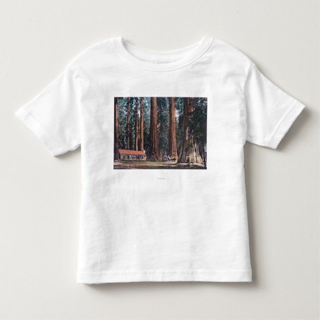 Camiseta Infantil Vista de árvores grandes no bosque de Mariposa (Frente)