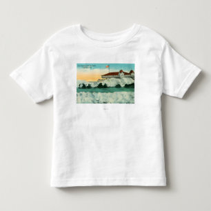 Camiseta Infantil Vista de disjuntores gigantes e da sala de estar
