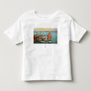 Camiseta Infantil Vista de gaivota e de navios de mar no cais