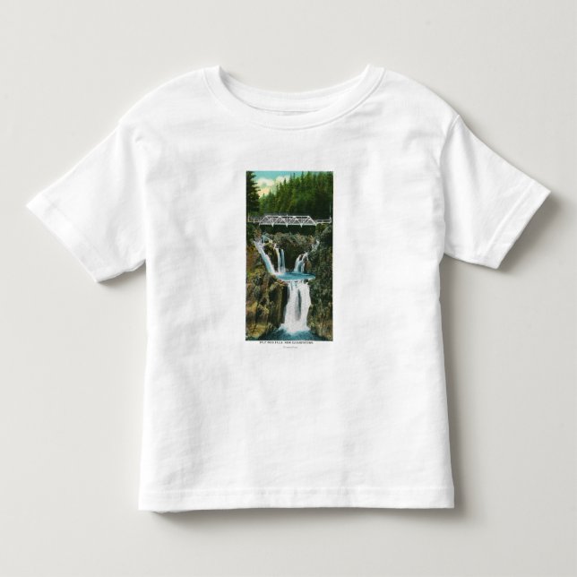 Camiseta Infantil Vista de quedas e de ponte da rocha da separação (Frente)