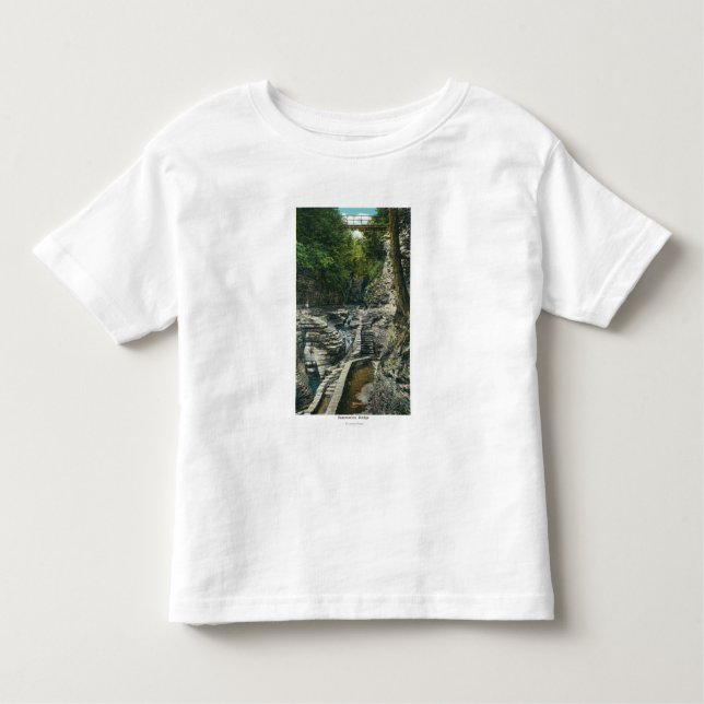 Camiseta Infantil Vista de uma ponte de suspensão (Frente)