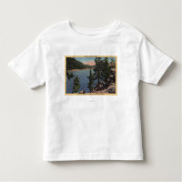 Vista do lago através dos pinhos