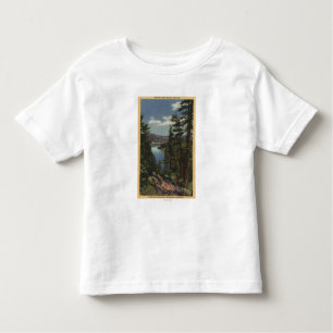 Camiseta Infantil Vista do lago através dos pinhos # 2