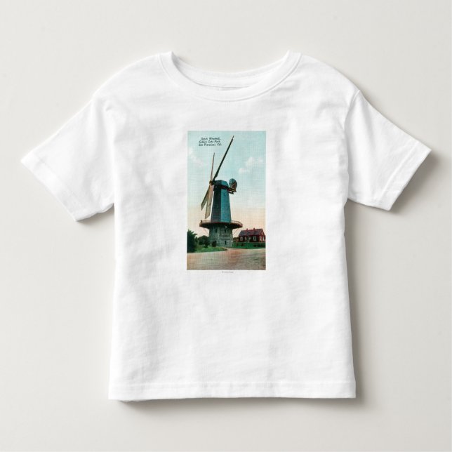 Camiseta Infantil Vista do moinho de vento holandês em Golden Gate (Frente)