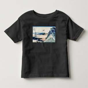 Camiseta Infantil Vista do Templo Honganji do Monte Fuji Xilogravura