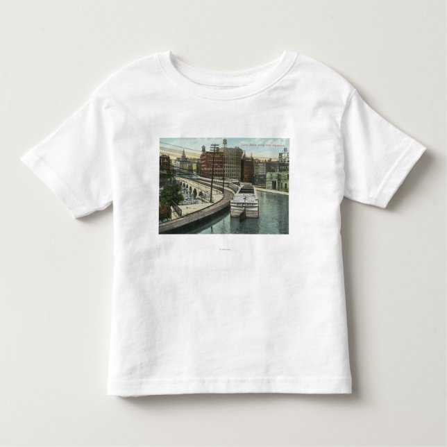 Camiseta Infantil Vista dos barcos de canal que vão sobre o aqueduto (Frente)