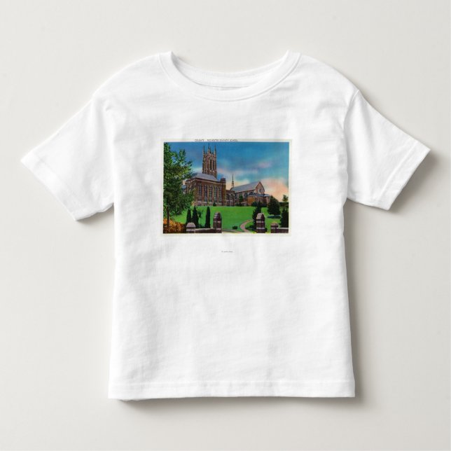 Camiseta Infantil Vista exterior da escola de divindade de Colgate (Frente)