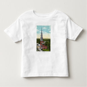 Camiseta Infantil Vista exterior da igreja da rua do parque