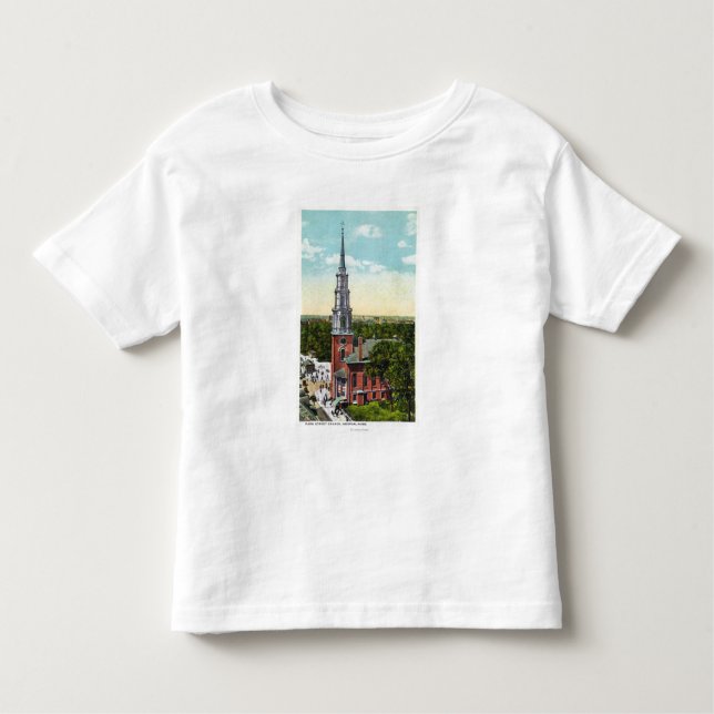Camiseta Infantil Vista exterior da igreja da rua do parque (Frente)