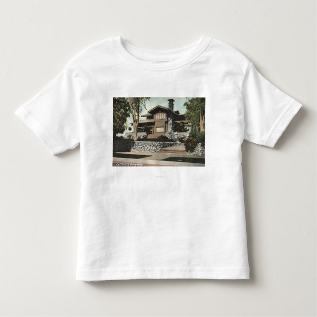Camiseta Infantil Vista exterior de um bungalow californiano (Frente)