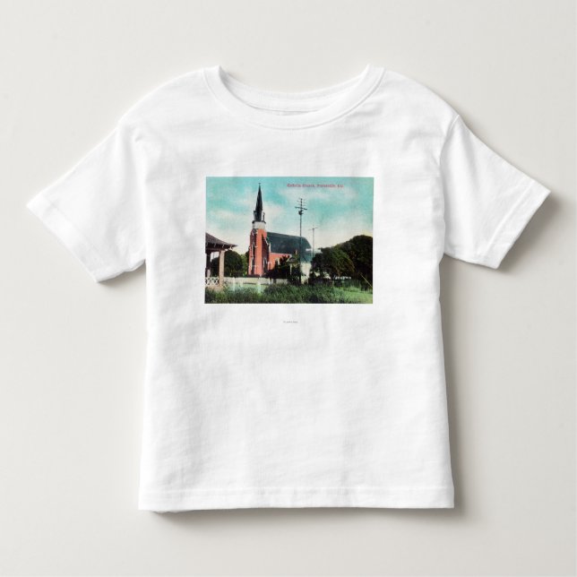 Camiseta Infantil Vista exterior de uma igreja Católica (Frente)